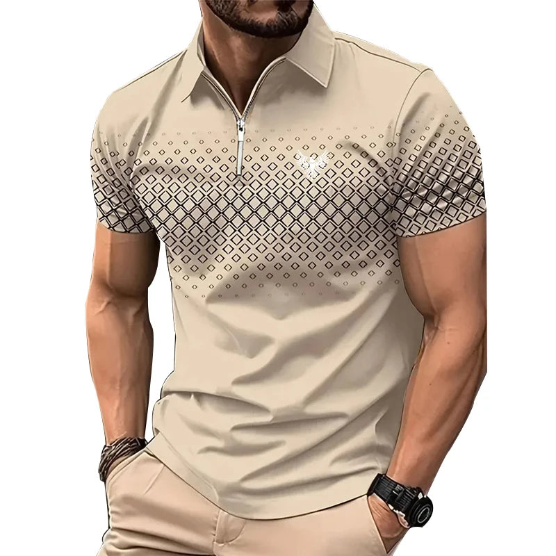 Men Summer Short Sleeve Fashion Zipper Polo Shirt .