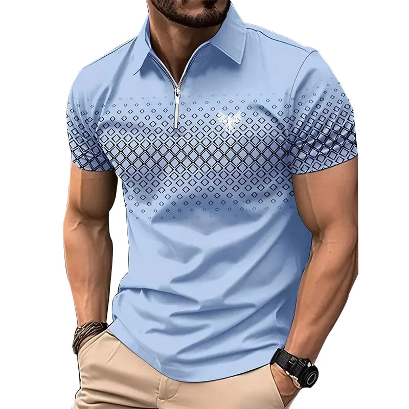 Men Summer Short Sleeve Fashion Zipper Polo Shirt .