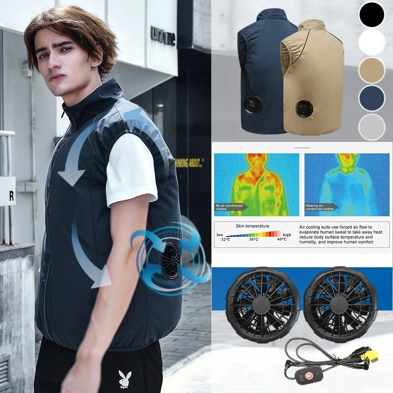 Men Summer Air Conditioning Clothing Fan Cooling Vest