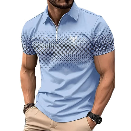 Men Summer Short Sleeve Fashion Zipper Polo Shirt .
