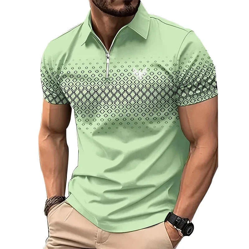 Men Summer Short Sleeve Fashion Zipper Polo Shirt .